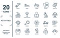 activities linear icon set. includes thin line yarn ball, bird watching, greeting, game playing, bmx, boy reading, dominoes icons