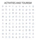 Activities and tourism outline icons collection. Activities, Tourism, Recreation, Sightseeing, Exploring, Adventure