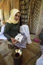 The activities of women batik artisans from Malon Gunung Pati Semarang Indonesia village produce natural patterned batik.