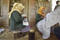 The activities of women batik artisans from Malon Gunung Pati Semarang Indonesia village produce natural patterned batik.