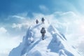 landscape hiking mountain winter snow blizzard sport adventure group nature. Generative AI.