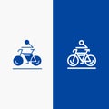 Activity, Bicycle, Bike, Biking, Cycling Line and Glyph Solid icon Blue banner Line and Glyph Solid icon Blue banner