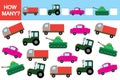 Activity for children. Educational game, How many transports?