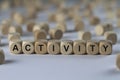 Activity - cube with letters, sign with wooden cubes