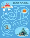 Activity and education. Maze puzzle game for kids. Help the crab get into the cave. Which number is the correct path Royalty Free Stock Photo