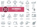 Activity And Hobbies icon set. Contains editable icons activity and hobbies theme such as hiking, dominoes, crossword Royalty Free Stock Photo