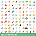 100 activity icons set, isometric 3d style