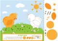 Activity page for kids with chicken. Educational children game. Counting and cutting. Learning shapes and mathematics.