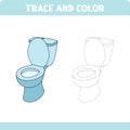 Activity page for kids education. Tracing objects. Color page. Toilet