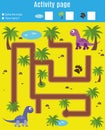 Activity page for kids. Educational game. Maze and counting game. Help dinosaurs meet. Fun for preschool years children Royalty Free Stock Photo