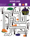 Activity page for kids. Educational children game. Halloween theme with maze Royalty Free Stock Photo