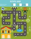 Activity page for kids. Educational game. Maze and find objects theme. Help bear find home. For preschool years children Royalty Free Stock Photo