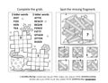 Activity page with two puzzles. Black and white, printable. Answers included.