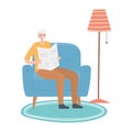 Activity seniors, elderly man in living room reading newspaper Royalty Free Stock Photo