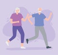 Activity seniors, elderly man and woman running sport