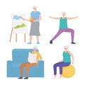 Activity seniors, elderly people making hobby and sport activities