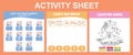 3 in 1 Activity Sheet for children. Coloring and counting activity. Royalty Free Stock Photo