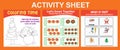 3 in 1 Activity Sheet for children. Coloring, counting together and writing activity.