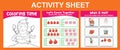 3 in 1 Activity Sheet for children. Coloring, counting together and writing activity.