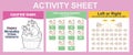 3 in 1 Activity Sheet for children. Coloring, counting together, left or right activity.