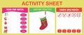 3 in 1 Activity Sheet for children. Read and match, count and match, and writing activity.