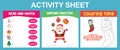 3 in 1 Activity Sheet for children. Read and match, count and match, and writing activity.