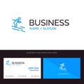 Activity, Ski, Skiing, Sportsman Blue Business logo and Business Card Template. Front and Back Design