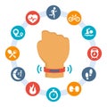 Activity tracker-band and set of icons Royalty Free Stock Photo