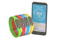 Activity trackers or fitness bracelets with smartphone Royalty Free Stock Photo