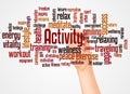 Activity word cloud and hand with marker concept Royalty Free Stock Photo