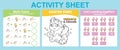 3 in 1 Activity Sheet for children. Coloring and counting activity. Royalty Free Stock Photo