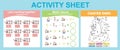 3 in 1 Activity Sheet for children. Coloring and counting activity. Royalty Free Stock Photo