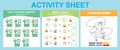 3 in 1 Activity Sheet for children. Coloring and counting activity. Royalty Free Stock Photo