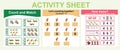 Activity sheet for children with insects theme. 3 in 1 Educational printable worksheet. Count game and writing activity for kids.