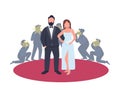 Actor and actress in fancy outfits posing on red carpet flat concept vector illustration Royalty Free Stock Photo
