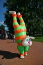 Actor animator city Park in costume of cartoon character crazy rabbit entertains children and adults in celebration of the day. Royalty Free Stock Photo