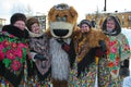 Actor animator of the house of culture of the city metallostroy in the costume of the jolly bear entertains children and adults