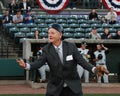 Actor Bill Murray catches the first pitch. Royalty Free Stock Photo