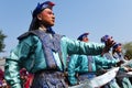 Actor dress up in parade for chinese opera show in beijing theatre festival