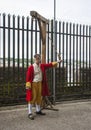 An actor playing the role of the infamous traitor Robert Lundy standing in front of his gallows