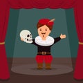 Actor on scene of the theater, playing a role Hamlet. Concept World Theatre Day
