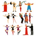 Actor vector performer or actress character playing musical entertainment performance in theater opera illustration set