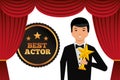 Actor wearing tuxedo holding gold star award Royalty Free Stock Photo