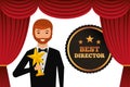 Actor wearing tuxedo holding gold star award Royalty Free Stock Photo