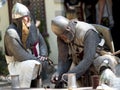 Actors as medieval knights perform at the annual Bristol Renaissance Faire Royalty Free Stock Photo