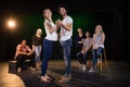 Actors practicing play on stage Royalty Free Stock Photo