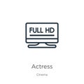 Actress icon. Thin linear actress outline icon isolated on white background from cinema collection. Line vector actress sign,