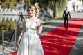 Actress on the red carpet outdoors Royalty Free Stock Photo