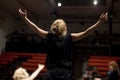 actress rehearsing in theater