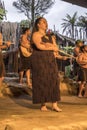 Actress sings in traditional dress at Maori village, Rotorua, New Zealand